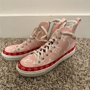 Louis Vuitton Pink and Red High-Top Sneakers